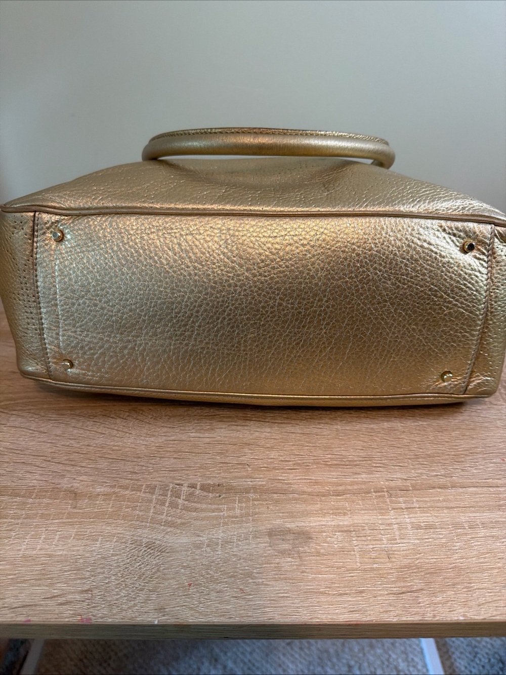 Kate Spade Gold Metallic Leather Handbag Perforated Shoulder Bag - Picture 11 of 13